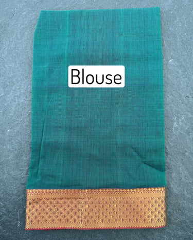 Handwoven Mangalgiri Cotton Saree | Peacock Blue Green | Gold Zari | Handwoven | Ships from California